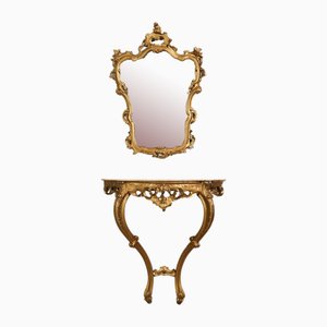 Baroque Style Console and Mirror Set, 1940s, Set of 2
