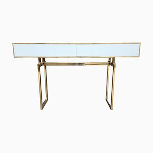 White Glass Console Table with Two Drawers, 1980s