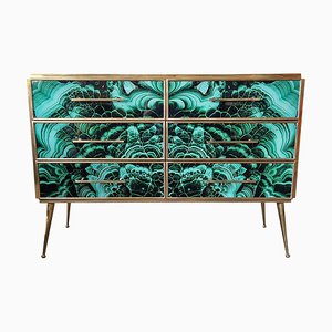 Wooden Dresser in Malachite Glass with Six Drawers, 1980s