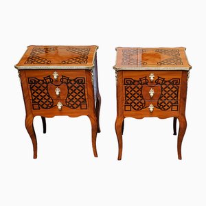 Louis XV Inlaid Bedside Tables, 1940s, Set of 2