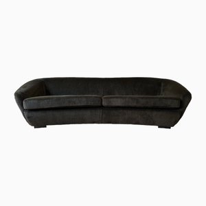 Sofa mit geschwungener Rückenlehne aus Dunkelbraunem Reinem Alpaka, 1950er