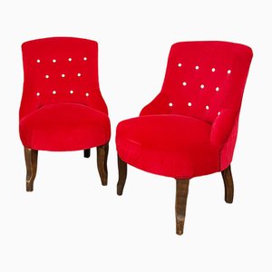 Set of Red Velvet Armchairs, 20th Century