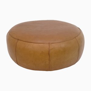 Großer runder Lederhocker oder Pouf, 1960er