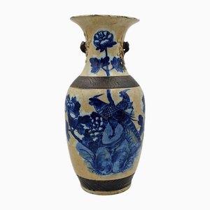 Antique Chinese Nanjing White and Blue Crackleware Vase, Late 19th Century