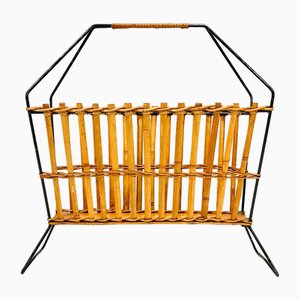 Vintage Bamboo & Steel Magazine Rack, 1960s-1970s