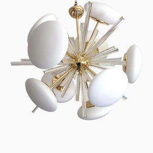 Sputnik Gold Kronleuchter aus Triedro & weißem Muranoglas von Simoeng