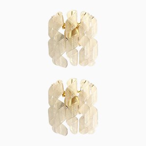 Transparente 24 Karat vergoldete Ricci Murano Glas Wandleuchten von Simoeng, 2er Set