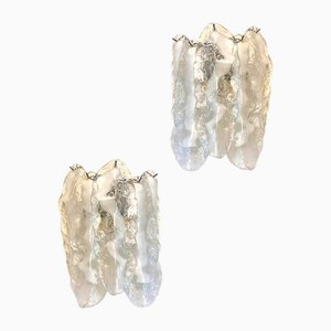 Apliques de pared Fiamma de cristal de Murano transparentes y blanco de Simoeng. Juego de 2