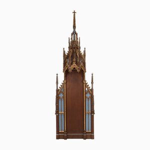 French Neo-Gothic Polychrome and Gilt Wooden Church Steeple with Niche for Saint Statue, 1800s
