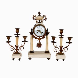 Triptychon Uhr aus Bronze und weißem Marmor