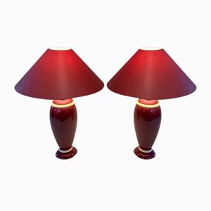 Ceramic Table Lamps in Pink and Cream, 1970s, Set of 2