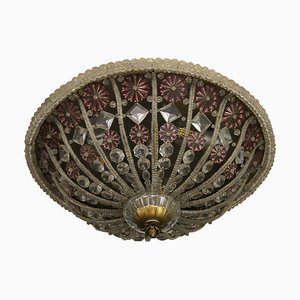 Plafonnier ou Applique Murale Fleur en Verre de Cristal Style Hollywood Regency, 1950s