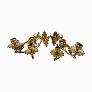Art Nouveau Brass Wall Mount Candlesticks, 1930s, Set of 2