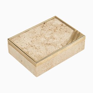 Caja Mid-Century rectangular de travertino y latón de Enzo Mari, años 70