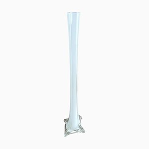 Vase à Long Col en Verre de Murano Blanc et Transparent, Italie, 1960s