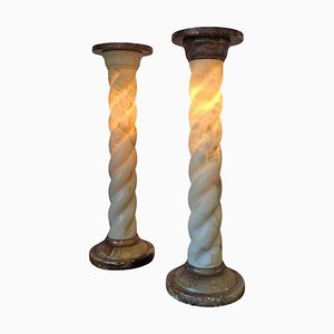 Gedrehte Säulenförmige Stehlampen aus Alabaster & Marmor, Frankreich, 1960er, 2er Set