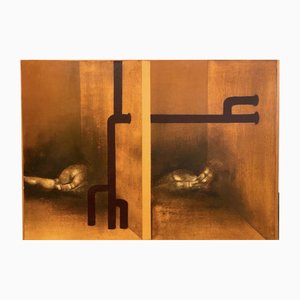 Pierre Vogel, Abstrakte Komposition, 1973, Öl auf Holz