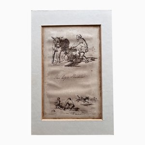 Dopo Harrison Weir, Illustrazione per le favole di Esopo, 1905, Disegno a inchiostro originale, Incorniciato