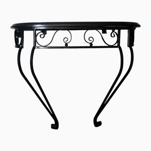 Italian Wrought Iron Wall Console Table with Wooden Top, 1930s