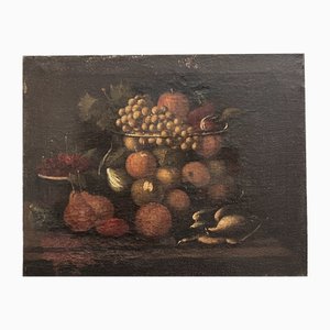 Spanischer Schulkünstler, Wassermelone, Trauben & Vogel, 1800er, Öl auf Leinwand
