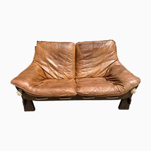 Brutalist Sofa in Elm and Rope Stitching, 1969