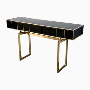 Black Glass Console Table, 1980s