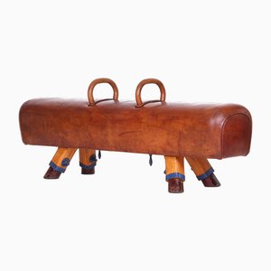 Pommel Horse Leather Bench with Handles, 1930s