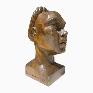 Emile Bolle-Reddat, Carved Head Sculpture, 1947, Pine
