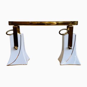 Plafonnier Art Déco en Porcelaine Blanche et Laiton, 1960s