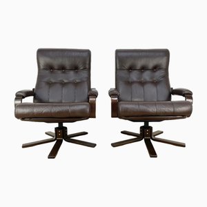 Kebe zugeschriebene Mid-Century Leder Drehstühle, 1970er, 2er Set