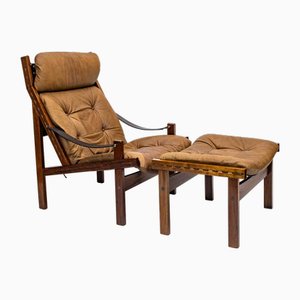 Sedia Hunter con poggiapiedi di Torbjørn Afdal per Bruksbo Møbler, anni '60, set di 2