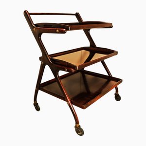 Chariot à Thé Moderniste à Deux Niveaux en Acajou et Laiton de Cesare Lacca, Italie