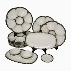 Service à Huîtres en Faïence de Gien, 1960s, Set de 14