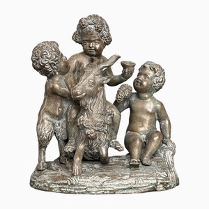 Bacchus et Enfants Jouant avec une Chèvre, 19ème Siècle, Bronze