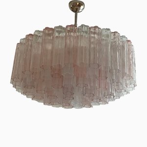 Lampadario grande in vetro di Murano rosa