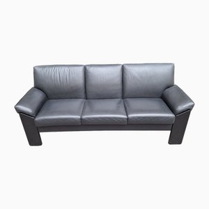 Canapé 3 Places Modèle Sapporo en Cuir Noir et Bois Noir par Mario Marenco pour Mobilgirgi, 1970s