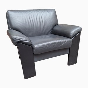 Fauteuil Modèle Sapporo en Cuir Noir et Bois Noir par Mario Marenco pour Mobilgirgi, 1970s