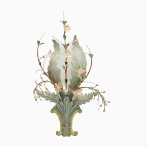 Florale Wandlampe mit Glasblumen, Gold & Pastellfarben, 1970er