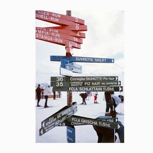 Slim Aarons, Signpost a St Moritz, Estate Stamped Photographic Print