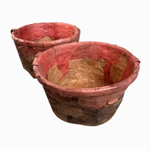 Cestas de bambú antiguas con papel Washi, Japón. Juego de 2