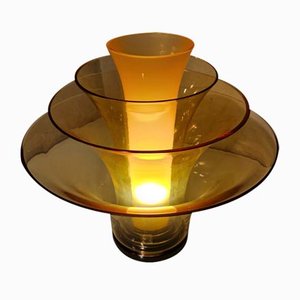 Table Lamp Petal Model with 4 Yellow Glasses and Floral Motifs from Murano