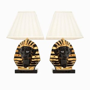 Lampes de Bureau Pharaoh Vintage en Céramique, Italie, 1980s, Set de 2