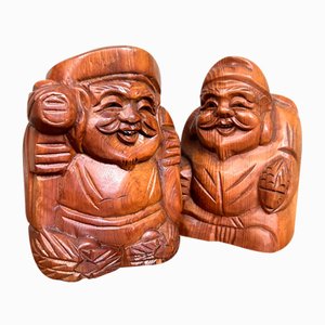 Ebisu et Daikoku en Bois Période Shōwa, Kisoji, Japon, 1980s, Set de 2