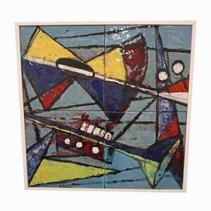 Decorative Wall Panel of Glazed Tiles with Informal Motifs by P. G. Nise, 1960s-1970s