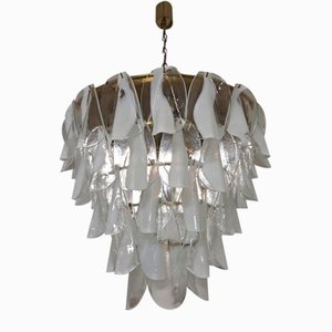 Large Chandelier in Brass with Transparent Tongues and Murrina Lattices from La Murrina, 1970s