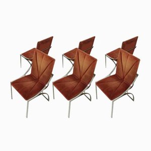 Sillas de cromo con asiento y respaldo de tela de ladrillo, años 70. Juego de 6
