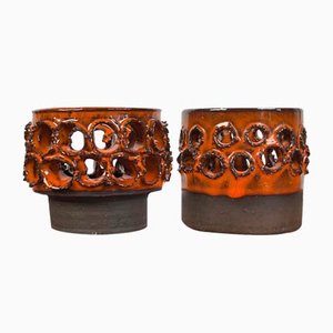 Bougeoir Studio Poterie Brutaliste Mid-Century par Inge Hjorth, Danemark, 1960s, Set de 2