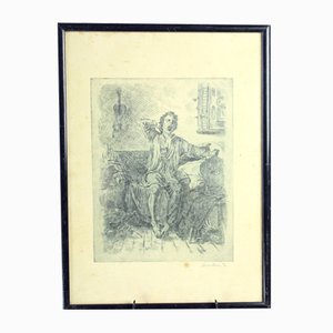 Artista Cecoslovacco, Sbadigliare, anni '20, Disegno su carta, Incorniciato