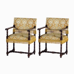 Set of Antique Oak Barley Twist Library Armchairs, 1890s