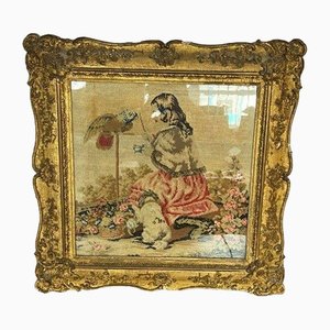 Georgian Embroidered Tapestry in Gold Gilt Frame